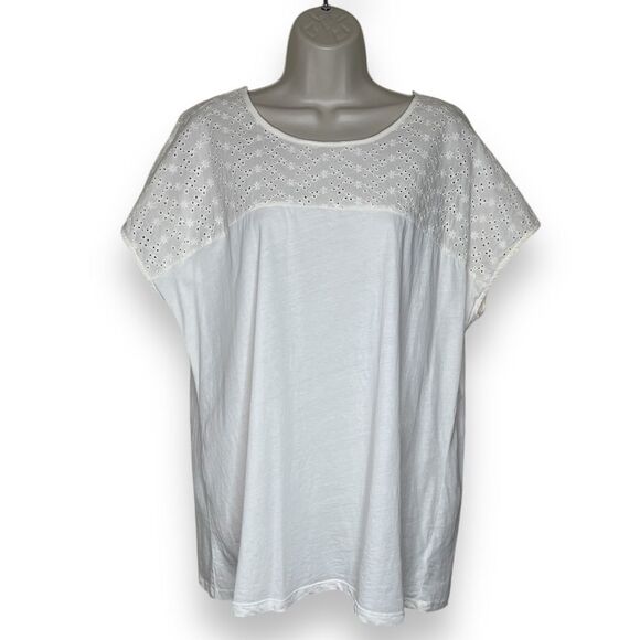 Torrid Relaxed Fit Cream Eyelet Yoke Dolman Cap Sleeve Tee Women Size Large - Picture 1 of 12